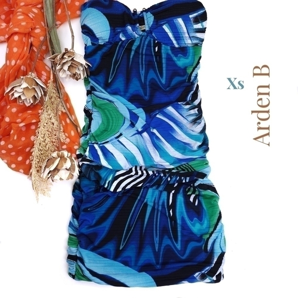 Arden B Blue Floral Strapless BodyCon Rouged Dress Sz X - Picture 1 of 10